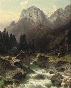 Along A Alpine River by Otto von Kameke