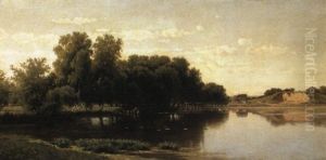 River Landscape With A Washerwoman River Landscape With A Washerwoman