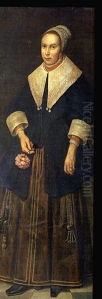 Portrait De Femme, Une Rose Dans La Main Droite - view 1