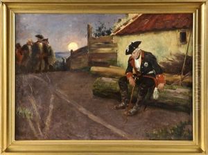 Friedrich Der Grose Nach Der Schlacht Bei Kolin, Der Konig Sitzt Nach Der Niederlage Vor Einem Hof, Wahrend Sich Seine Generale Vor Der Untergehenden Sonne Im Hintergrund Halten Friedrich Der Grose Nach Der Schlacht Bei Kolin, Der Konig Sitzt Nach Der Niederlage Vor Einem Hof, Wahrend Sich Seine Generale Vor Der Untergehenden Sonne Im Hintergrund Halten