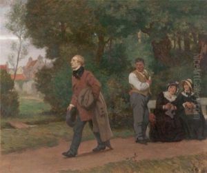 Begegnung Im Park. Junger Eleganter Herr Vor Keifenden Alten
