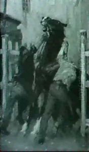 Ein Pferd Wird Von Zwei Pflegern Gebandigt by Arthur Kampf