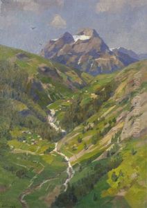Tal Mit Bachlauf In Den Alpen, Im Hintergrund Gebirgsformation by Eugen Kampf