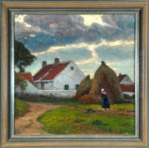 Bauerin Und Heuhocken Am Dorfrand