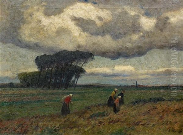 Bauerinnen Auf Dem Heimweg Vor Einer Abendlichen Landschaft - view 1