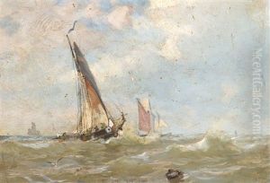 Segelboote In Sturmischer See by Eugen Kampf