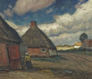Reetgedeckte Bauernkaten An Einem Dorfweg by Eugen Kampf