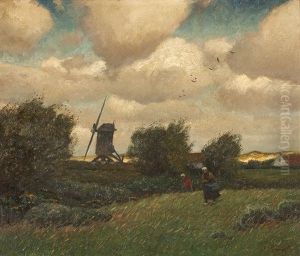 Bauerinnen Auf Dem Feld Vor Einer Windmuhle Bauerinnen Auf Dem Feld Vor Einer Windmuhle
