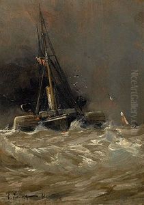 Raddampfer In Schwerer See by Eugen Kampf