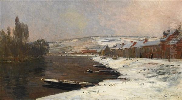 Stadtpartie In Verschneiter Fluslandschaft (maas?) - view 1