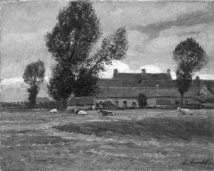 Bauerngehoft Mit Kuhen Auf Der Weide by Eugen Kampf
