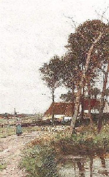 Weite Landschaft Am Niederrhein Mit Schafherde Vor Einem Gehoft - view 1