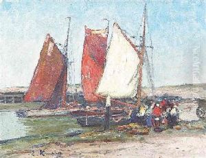 Fischer Bei Ihren Schiffen Im Hafen by Eugen Kampf