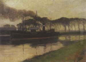 Kanallandschaft Mit Dampfschiff