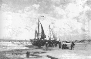 Nordseestrand Mit Fischerbooten Nordseestrand Mit Fischerbooten