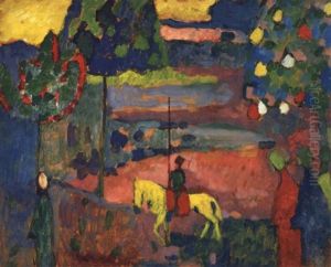 Lanzenreiter In Landschaft by Wassily Kandinsky