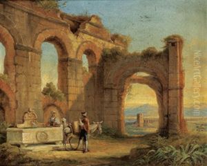 Suditalienische Ruinenlandschaft Mit Figurlicher Staffage by Wilhelm Kandler