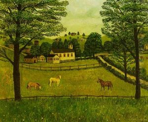 Farm Scene With Three Horses by John Kane