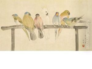 Parrots And A Cockatoo by Nishiyama Kan'Ei