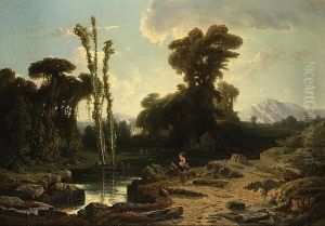 Figures Conversing Beside A River Figures Conversing Beside A River