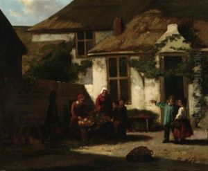 Vesperzeit. Bauernfamilie Beim Gemuseputzen Auf Dem Hofe by Philippus Anthonius Alexander Kanne
