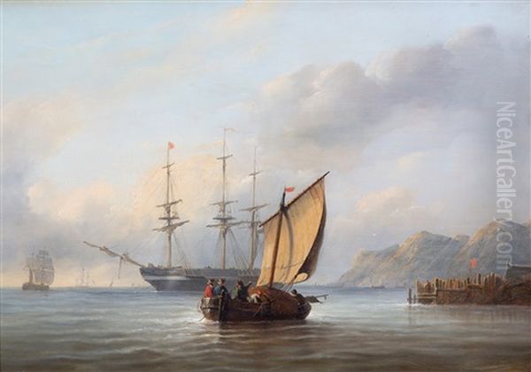 A Three-master And Fishing Boat Near A Rocky Coast - view 1