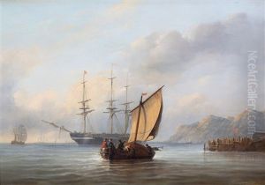 A Three-master And Fishing Boat Near A Rocky Coast by Christian Cornelis Kannemans