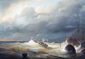 Ship Off A Rocky Coast by Christian Cornelis Kannemans