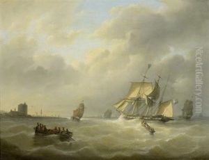 Dreimaster Mit Ruderbooten Bei Sturmischer See by Christian Cornelis Kannemans