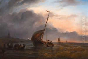 Fischerboote In Der Dammerung by Christian Cornelis Kannemans
