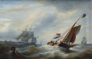 Dutch Sailing Vessels In Choppy Sea by Christian Cornelis Kannemans
