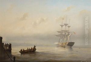 Depart Du Deux-mats Avec Steamship En Arriere-plan by Christian Cornelis Kannemans