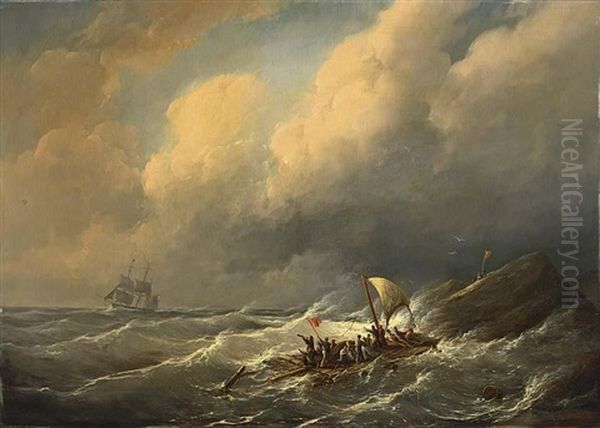 Figures On A Raft In Rough Seas - view 1