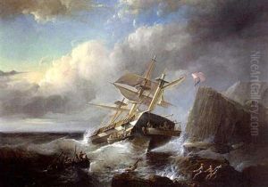 A Ship In Distress Near The English Coast by Christian Cornelis Kannemans