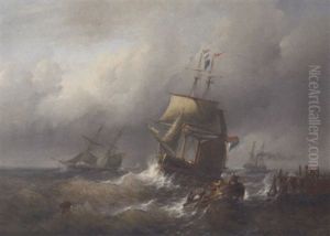 A Two-master Approaching A Harbour On Choppy Waters by Christian Cornelis Kannemans