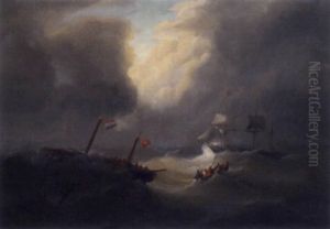 A Dismasted Vessel In A Heavy Gale by Christian Cornelis Kannemans
