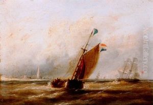 Sailing Vessels Off A Coastline by Christian Cornelis Kannemans