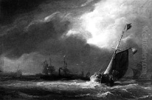 Sailing Vessels On A Choppy Sea by Christian Cornelis Kannemans