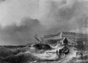 A Rocky Coastal Landscape With A Sailing Barge In Distress, With Rescue Near At Hand A Rocky Coastal Landscape With A Sailing Barge In Distress, With Rescue Near At Hand
