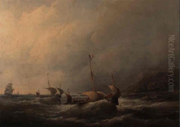 Fishing Vessels Off A Coast In A Stiff Breeze - view 1