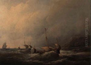 Fishing Vessels Off A Coast In A Stiff Breeze