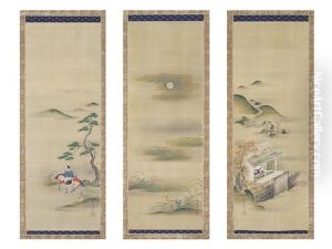 A Set Of Three Hanging Scrolls by Isen'in Naganobu Kano