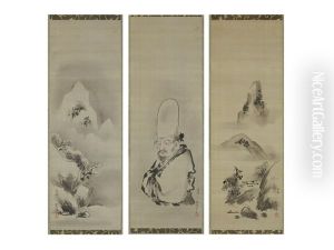 Sesshu-style To-ho-saku/landscape (set Of 3) by Isen'in Naganobu Kano