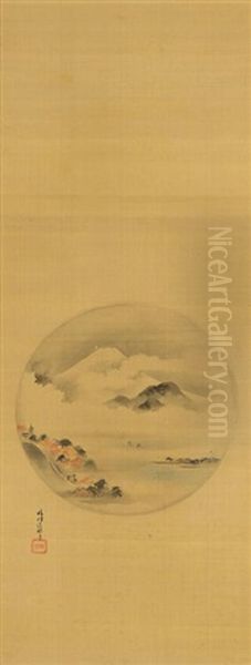 Fuji And Autumn Landscape Viewed Through A Circular Window - view 1