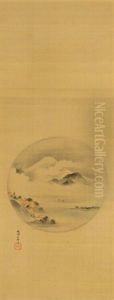 Fuji And Autumn Landscape Viewed Through A Circular Window by Osanobu Kano