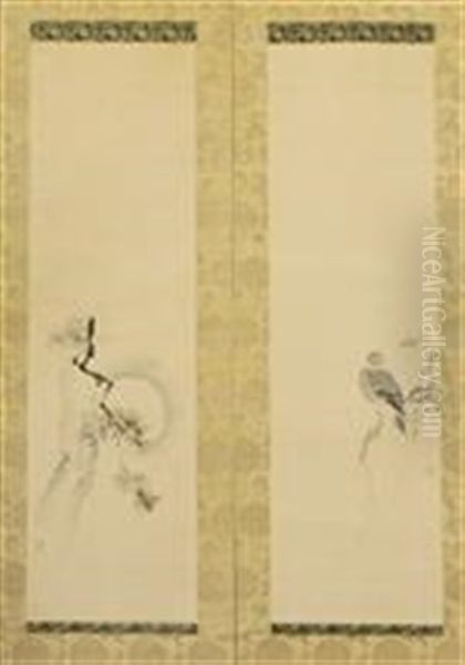 Bird On A Tree Branch; Moonlit Tree (2 Works) - view 1