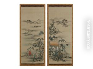 Landscape (2 Works) by Shosenin Masanobu Kano
