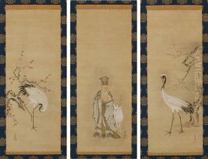 God Of Longevity (3 Works) by Tanshin Morimasa Kano