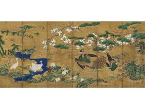 Birds In A Flowering Landscape (in 6 Parts) by Tsunenobu Kano