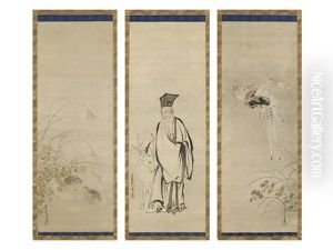 Pheasant / Figure / Quail (triptych) by Tsunenobu Kano
